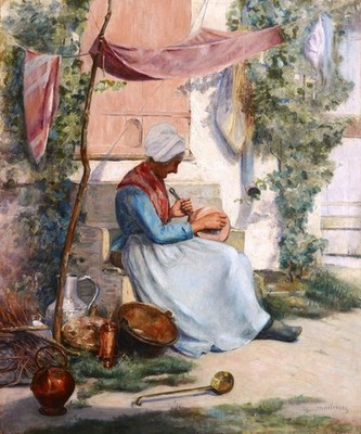 G. Martinez Französische Öl Gemälde Bild Porträt Frau Provence Landschaft Midi