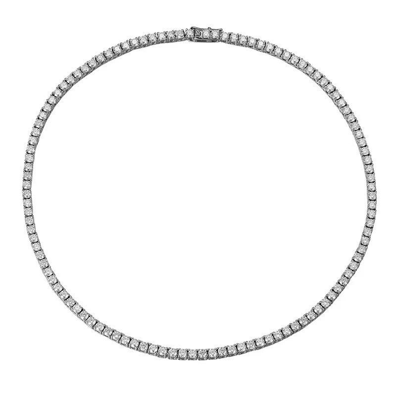 100% 5mm Moissanite VVS1 Tennis Chain Necklace 925 Silver Women Men Pass Tester - Image 2 of 4