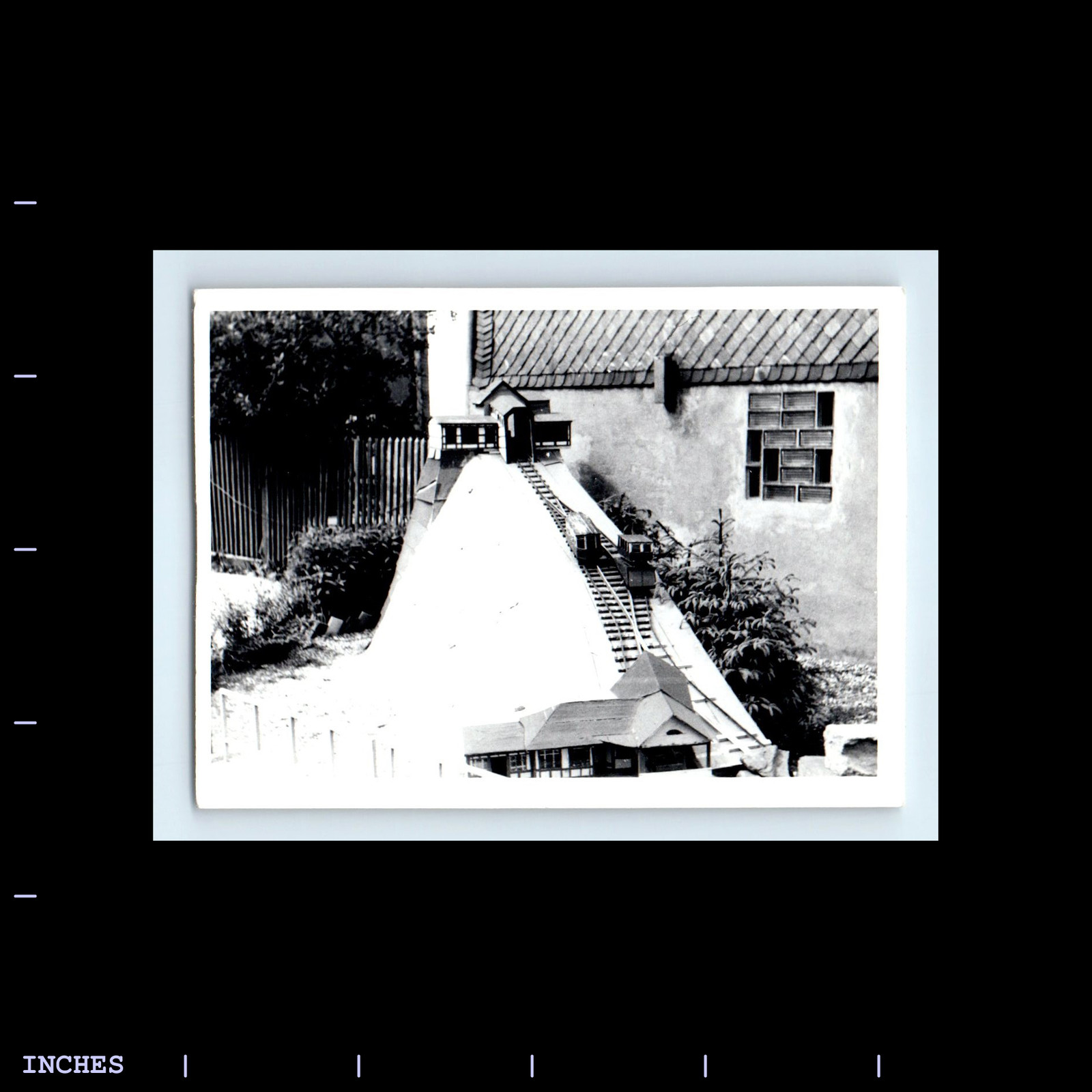 Vintage Photo MODEL TRAIN SET IN YARD BY HOUSE