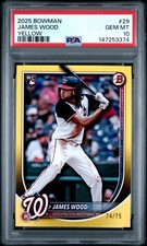 147253374 James Wood 2025 Bowman #29 Yellow Border Rookie RC /75 PSA 10