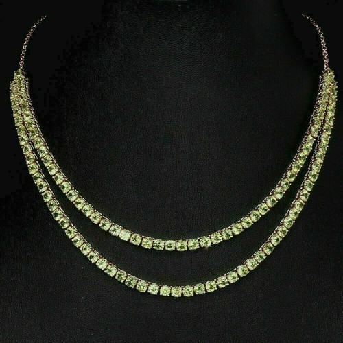 Silver Necklace Peridot Genuine Gems Sterling Rose Gold 19 1/4 to 21 1/4 Inch - Picture 7 of 24