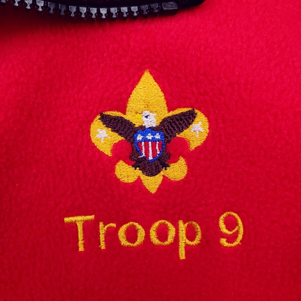 Boy Scouts Jacket Adult Small Red Black Fleece Troop 9 Embroidered Logo - Image 3 of 4