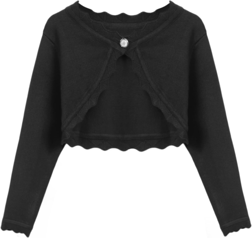 Girls Open Front Bolero Shrug Kids Long Sleeve Cropped Elegant Cardigan Knit Swe