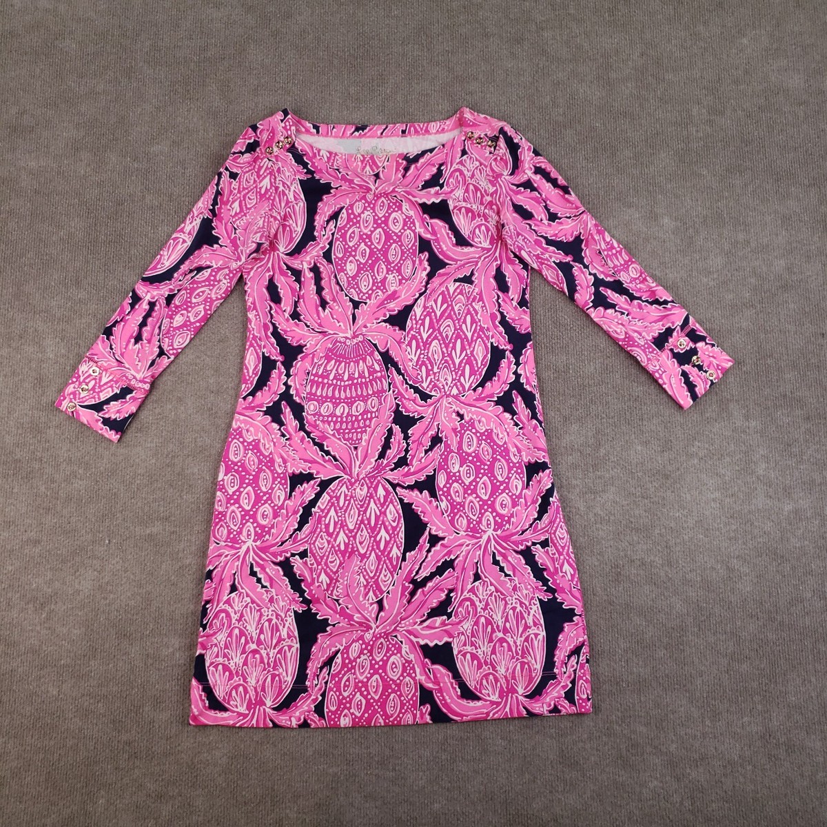 Lilly Pulitzer Sophie Dress Womens XS Pink Purple Coco Safari Pineapple  Stretch