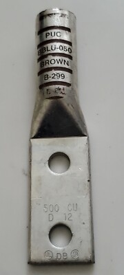  BBLU-050, COPPER COMPRESS LUG, 2 HOLES  6'' LONG  500 CU