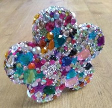 CHUNKY wood FREESTANDING GEM ENCRUSTED FLOWER handmade-UNIQUE  16x16x2cm Gift