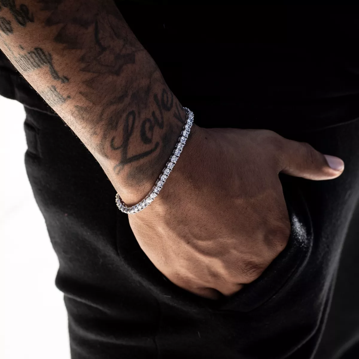 Men's White Gold Plated Silver Cz Iced 30 Pointer Tennis Chain Bracelet
