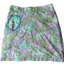 Lilly Pulitzer VTG Skirt Womens 2 Pink Green Fried Catfish Lion Cottage Arsty