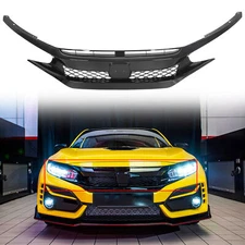 For Honda Civic 2019 2020 2021 Gloss Black Front Bumper Upper Grille ABS Grill