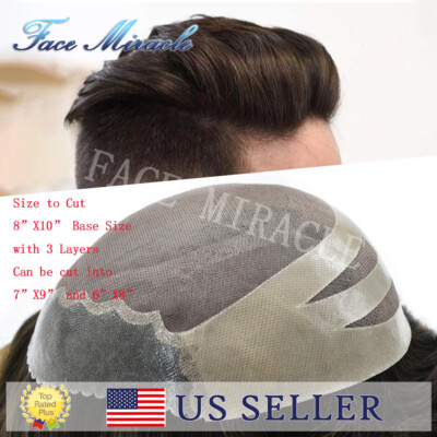 Toupee for Men Fine Mono Mens Toupee Hair Piece Human Hair Replacement PU Front