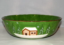 THE CELLAR LOG CABIN Serving Bowl 10" Ceramic 2004 Macy's Mountain House