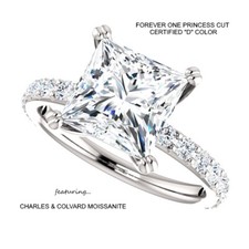 3.30 Carat D VVS1 CERTIFED PRINCESS Moissanite Ring 14K Gold Charles & Colvard