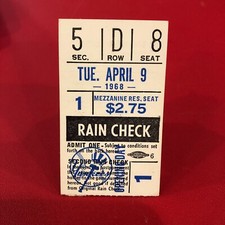 April 1968 MLB New York Yankees Ticket Stub - Opening Day Cancelled MLK Funeral