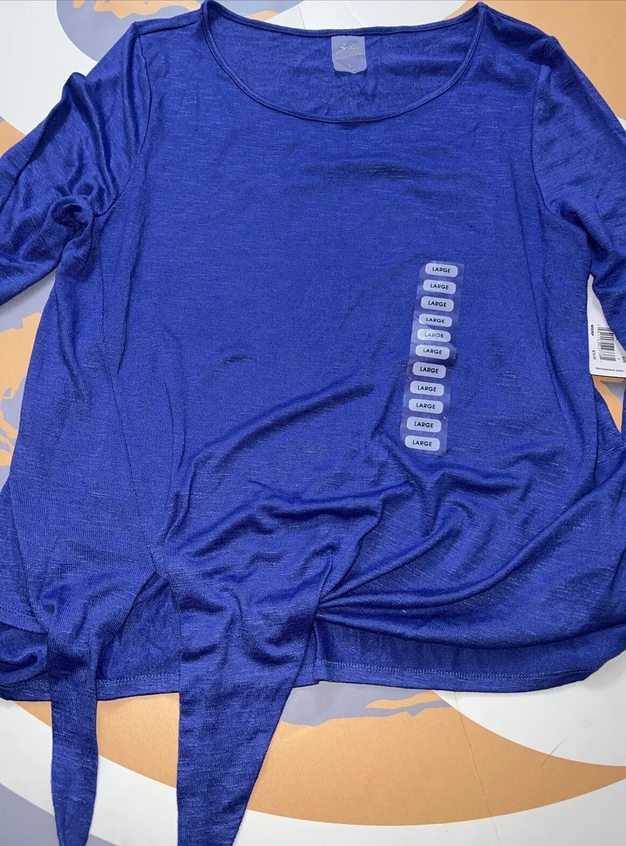 T Shirt Sweater Nw Sz L Platinum Flow Knotted Tie Top Woman's Blue