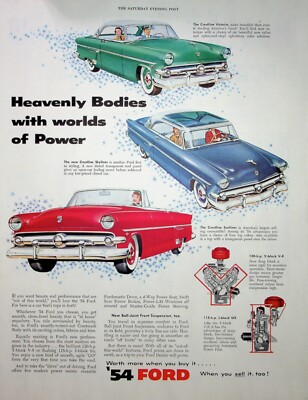 Original 1953 Ford ''heavily bodies with worlds of power'' Paper Ad