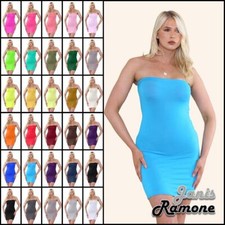 Womens Bodycon Dress Bandeau Sleeveless Plain BoobTube Stretchy Party Mini Dress