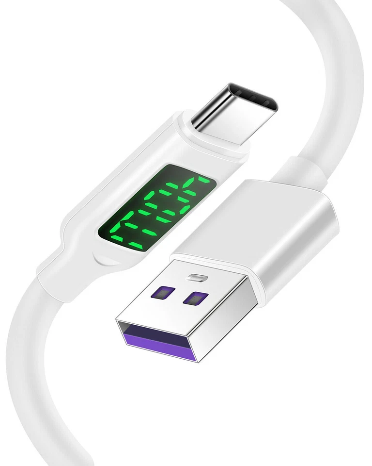 10ft USB A to USB C Cable LED Display 5A PD 100W 20V QC5 Fast Charging Type C - Image 2 of 4