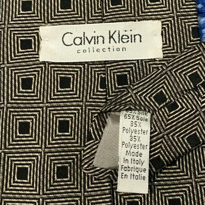 Corbata Calvin Klein Collection Negra Beige Mezcla Seda Geométrica Italia Foto 4 de 4