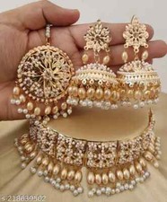 Indisch Pakistanische Bollywood Braut Party Choker Ohrringe Teeka Neu Schmuckset