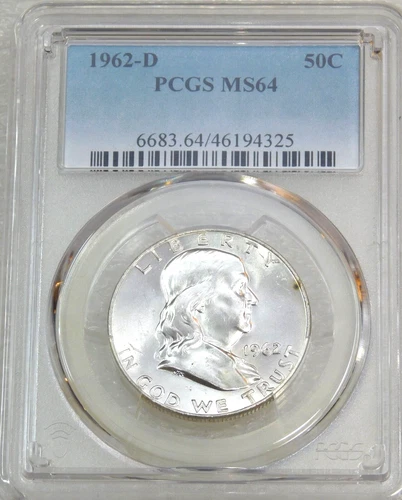 1962-D Franklin Half Dollar PCGS MS64 Frosty White 95% Full Bell Lines PQ #J219A