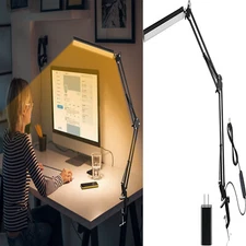 LED Reading Desk Lamp Adjustable 360 Degree Rotation Swing Arm Light w/ Clamp
