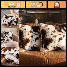 Cow Print Pillow Covers 20x20 - 2 Pack Faux Fur Throw Cushions, Rustic Farmhouse