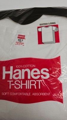 Hanes Men's T-Shirt 4XL Tall Long White Cotton 1977 Vintage NOS