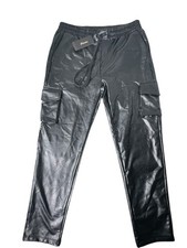 Shinestar Black Faux Leather Cargo Jogger Pants Women s XL Y2K High Rise