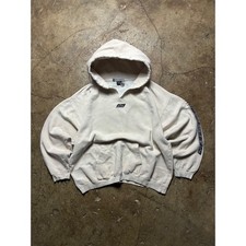 Vintage Rusty Surfboards Hoodie Cream Graphic Sleeve Mens XS Boxy Fit Sweatshirt