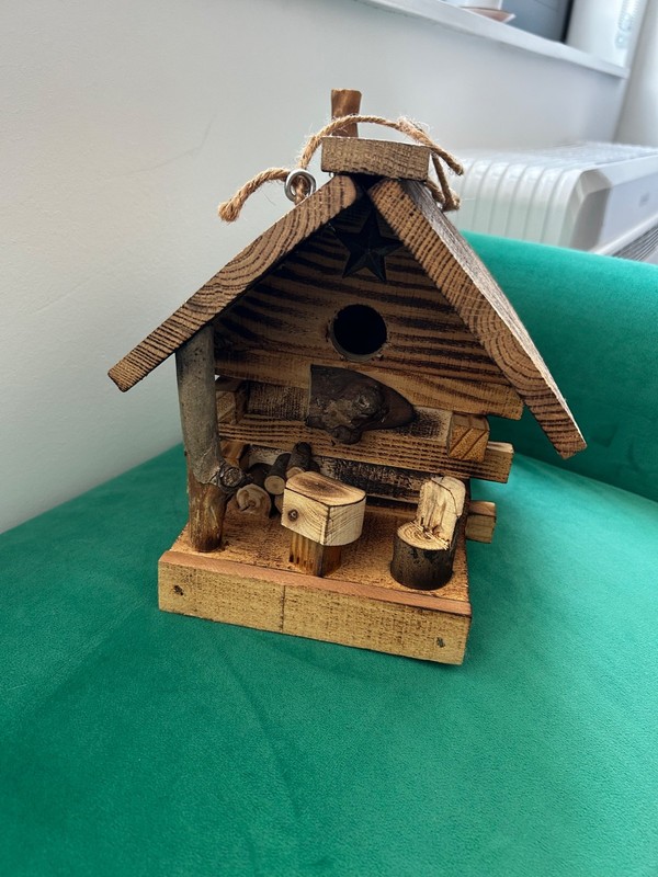Log cabin handmade wooden bird house