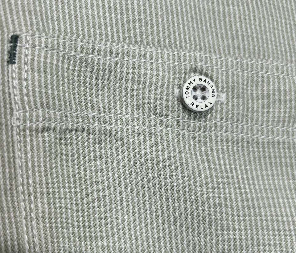 Tommy Bahama 男式纽扣衬衫 M 亚麻混纺白色米色短袖口袋 — 第 4/4 张图片