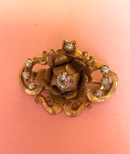 Vintage Rose Seed Pearl Gold Tone Brooch - Picture 2 of 19