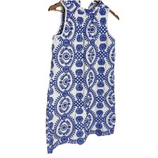 SHEIN Blue White Floral Dress M embroidered Boho Sleeveless Cottage Fairy