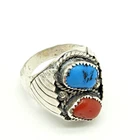 Vintage Native American Navajo Sterling Silver 925 Turquoise & Coral Ring Sz 11