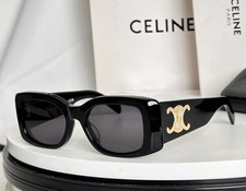 New Celine CL40282U Gold Triomphe Black/Gray Lens Unisex Rectangle Sunglasses