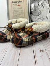 Minnetonka Brown Autumn Plaid Cabin Bootie Slipper Size 7M