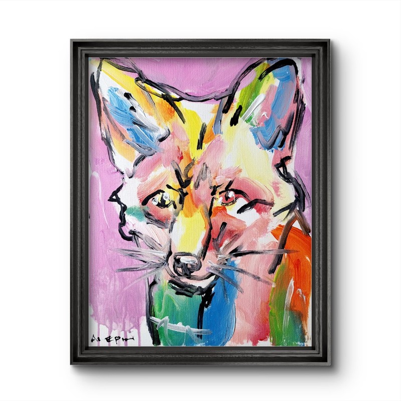 Original Abstract Fox Painting Canvas Neo Expressionist Fine Art Decor 11x14