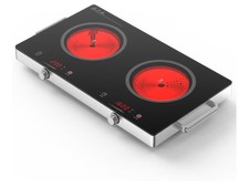 Placa caliente infrarroja de doble quemador, estufa eléctrica portátil de 1800 W, tapa de vidrio