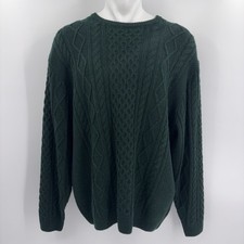 Chunky Cable Knit Fisherman Sweater Mens XXL Wool Green Crewneck Fall Winter