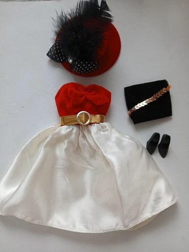 Vintage Barbie Doll 1960s Silken Flame Hong Kong Clone Dress, Shoes, Hat, Purse