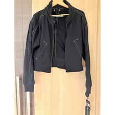 Blanc Noir Jacket Women's Size M Black Contrast Stitching Full Zip Cropped NWT