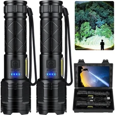Rechargeable LED Flashlight 99,000 Lumens Waterproof 7 Mode Handheld 2 Pack
