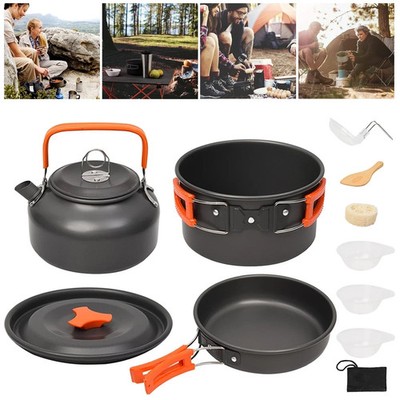 Camping Kochgeschirr Set Outdoor Kochtopf Pfanne Wasserkocher Gaskocher Set Wandern Picknick