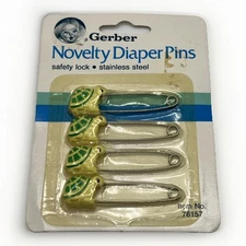 Gerber Novelty Diaper Pins 4 Pack Yellow Green Turtles Vintage 1987