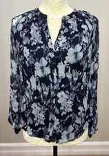 Rails Women's XS Blue Floral Nessie Long Sleeve Button-Up Blouse Top Chiffon