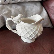 Vintage Grace's Teaware Porcelain White Embossed Creamer Victorian Bird 