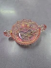Vintage LE SMITH Cut Sawtooth Pink Carnival  Double Handled Sugar Bon Bon Bowl