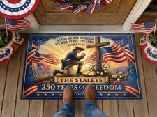 Personalized Patriotic Christian Doormat 1776  2026, Custom Family Name Welcome M
