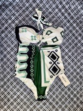 NEXT Green & Cream Cut-Out Swimsuit UK14 Swimming Costume One Piece TummyControl