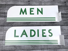 VINTAGE FLANGE TEXACO RESTROOM MEN, LADIES PORCELAIN GAS PUMP STATION SIGN SET
